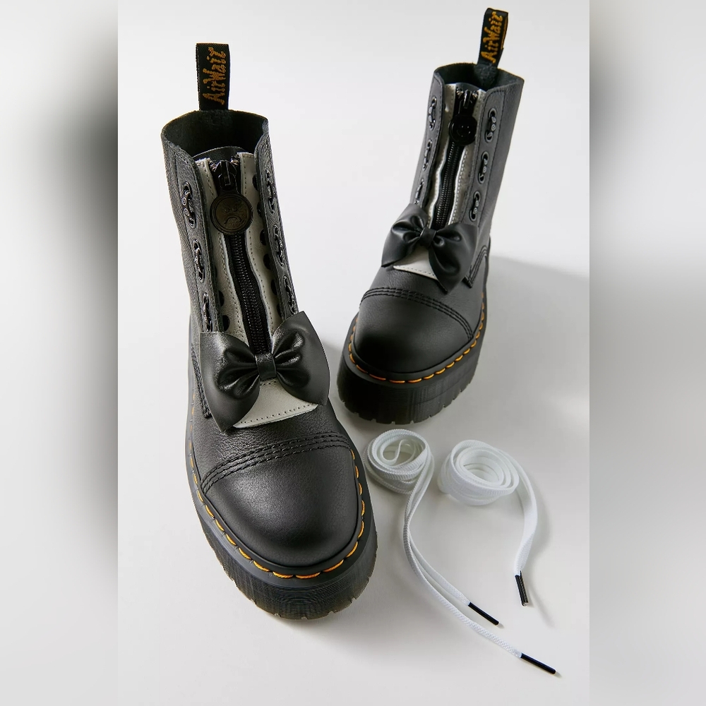 Dr. Martens Black and White Combat Boots High-Top Lace-Up